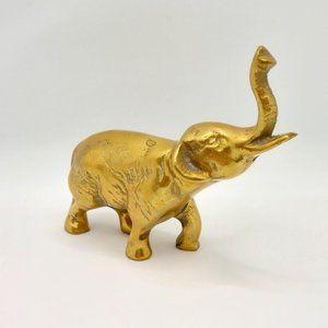 Vintage - Brass Figure Elephant Statue Trunk Up 7"L x 5"H Decoration Statue